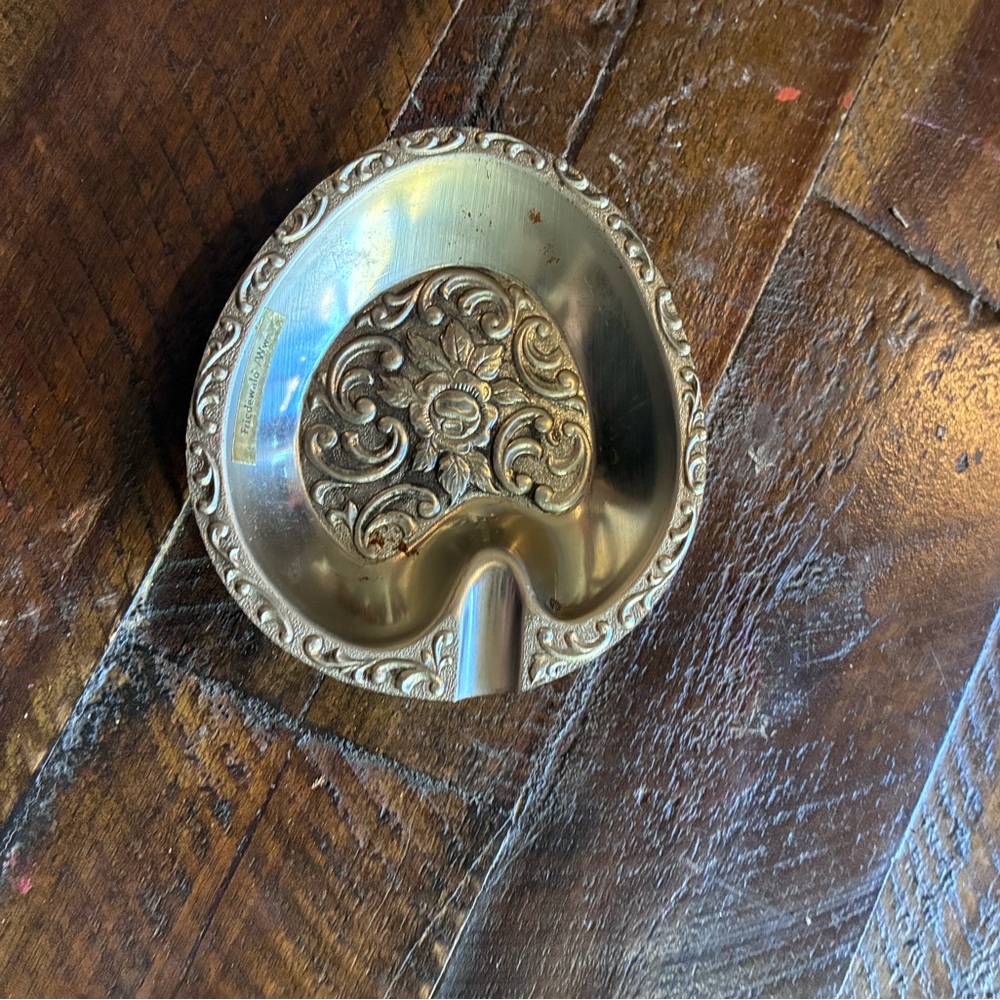 Vintage Friedwald West Germany Ornate Brass Heart-Shaped Ashtray 3.5”